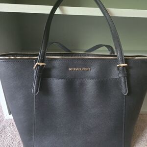 Michael Kors Black Saffiano Leather Tote with Gold Accents
